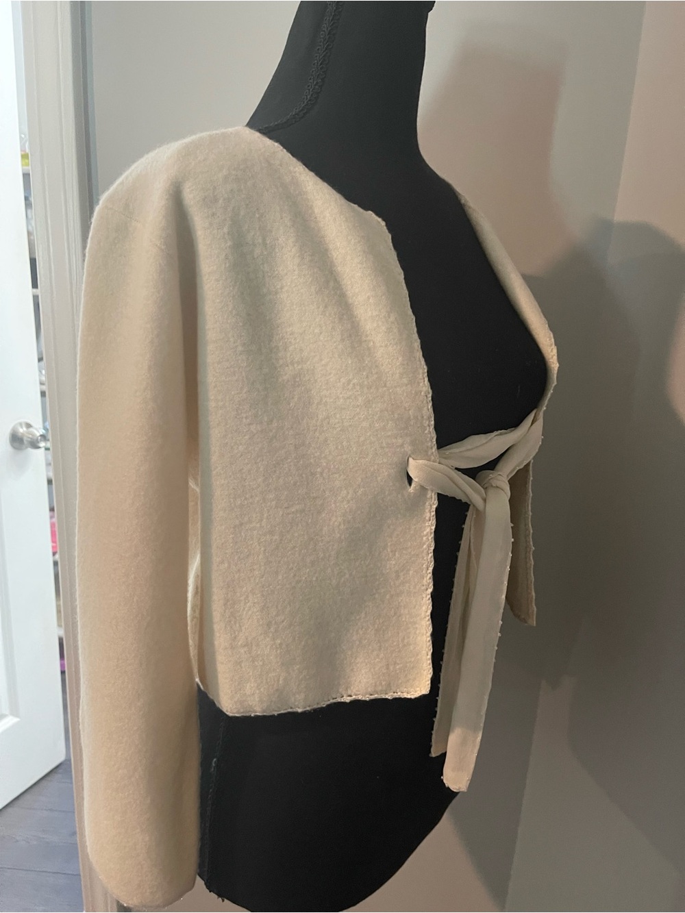 Cream Tie-Front Women's Cropped Knit Shrug